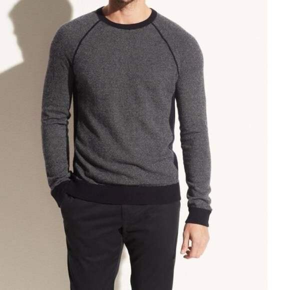 Vince NWT Birdseye Raglan Charcoal Gray Wool Cashmere Sweater Size XL - Picture 1 of 8